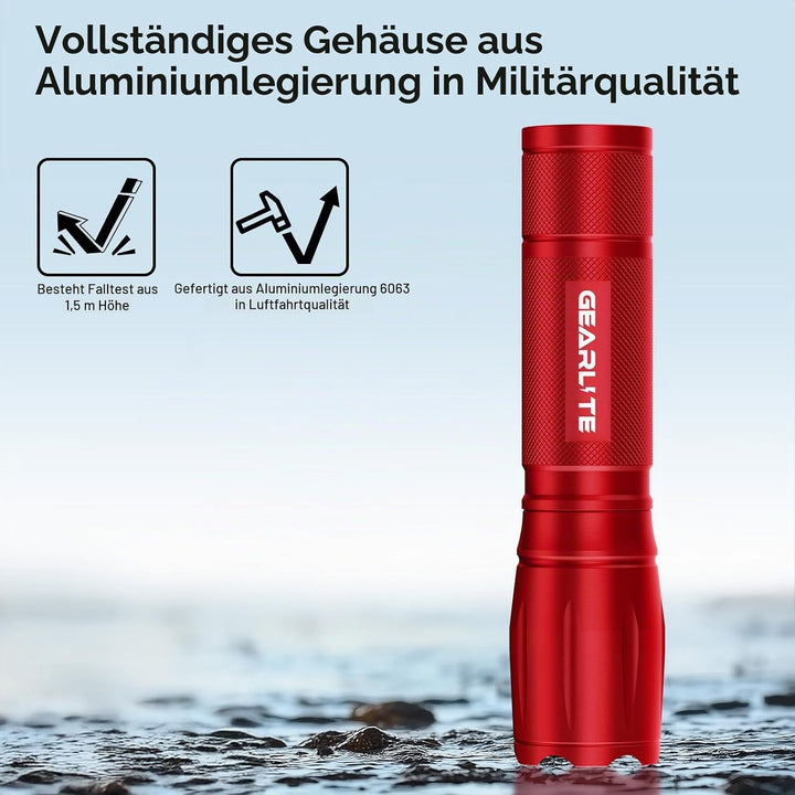 GEARLITE LED Taschenlampe Batteriebetrieben 2 Stücke, 2000 Lumen Extrem Hell Mit 5 Modi, IP65 Wasser