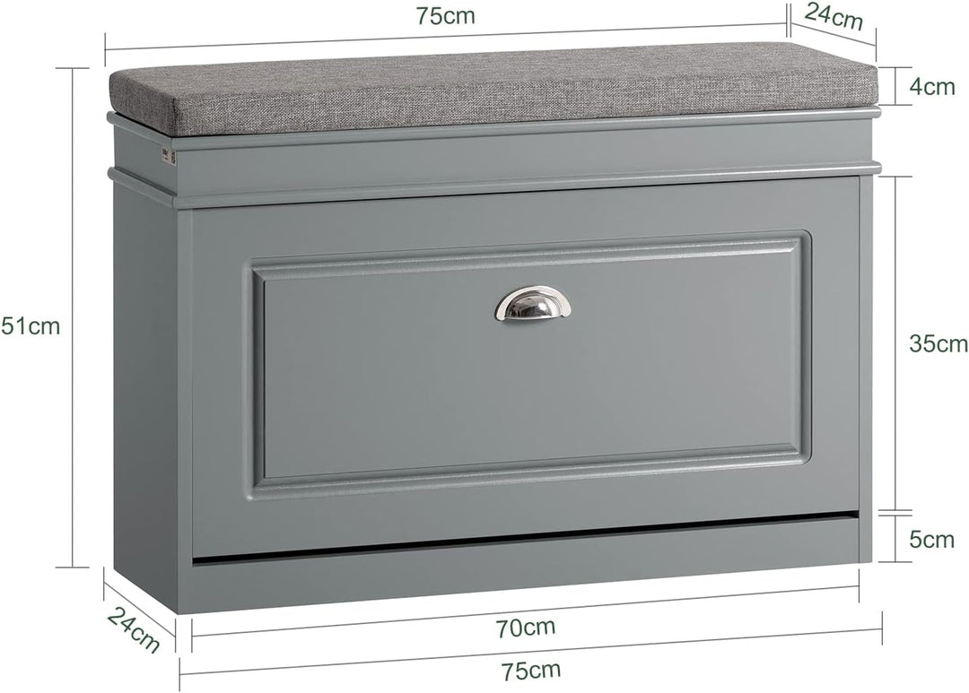 SoBuy Schuhbank mit Sitzkissen und Stauraum Schuhschrank mit Klappe, Schuhregal schmal platzsparende