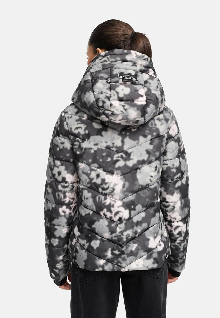 MARIKOO Damen Winterjacke warme Steppjacke mit abnehmbarer Kapuze Samuiaa XVI XS-3XL XS Dark Flower,