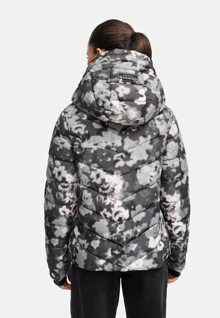 MARIKOO Damen Winterjacke warme Steppjacke mit abnehmbarer Kapuze Samuiaa XVI XS-3XL S Dark Flower,