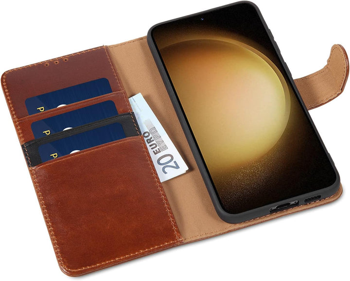 LENSUN Echtleder Hülle für Samsung Galaxy S23 Plus, Handyhülle [Echtes Leder] [Kartenfach] [RFID Sch