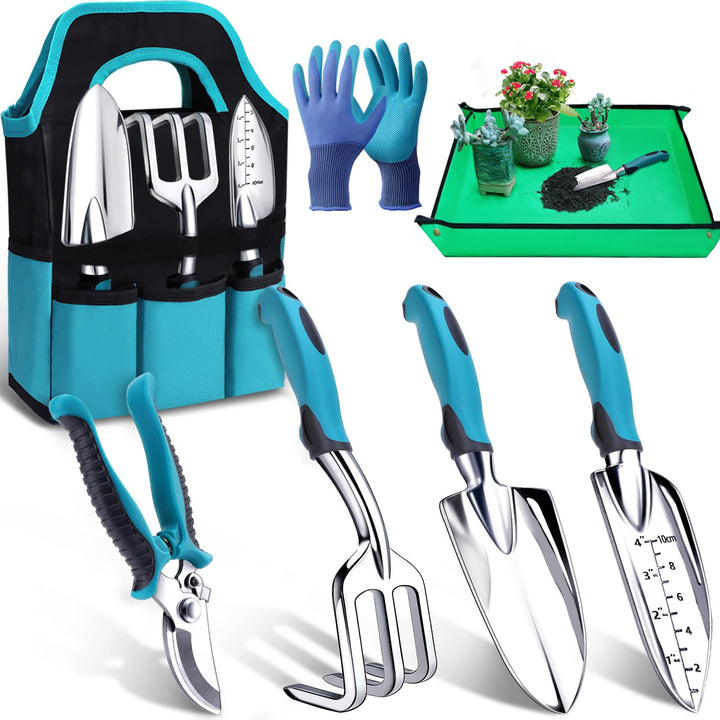 Kynup Gartenwerkzeug-Set, 7 Stück Gartenhandwerkzeuge, Rost-Sicht Gartenwerkzeug mit dauerhafter Auf