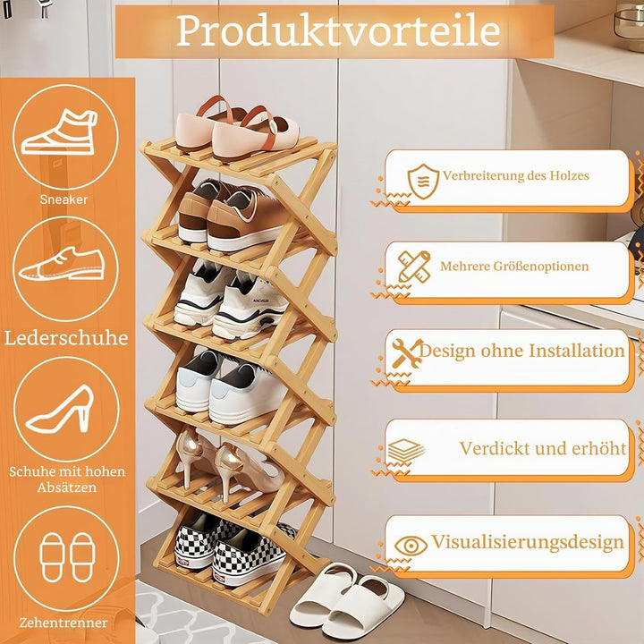Kiss Me Faltbares Schuhregal, klein, vertikales Schuhregal aus Holz, kleines Schuhregal für engen Ra