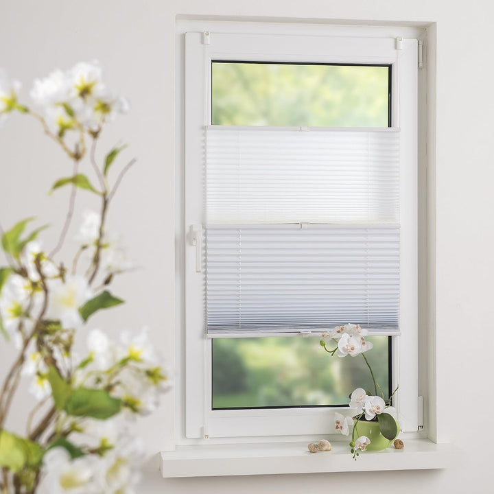 Liedeco® Plissee (Day and Night) verspannt mit Klemmträger / 75 x 130 cm weiss-weiss (Breite x Höhe)