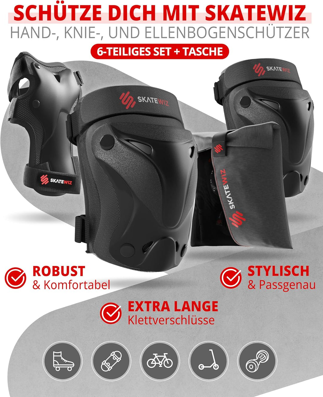 SKATEWIZ Kinder Protektoren Set Schoner - Inliner Knieschoner Kinder – Schützer Set [6er] für Kinder