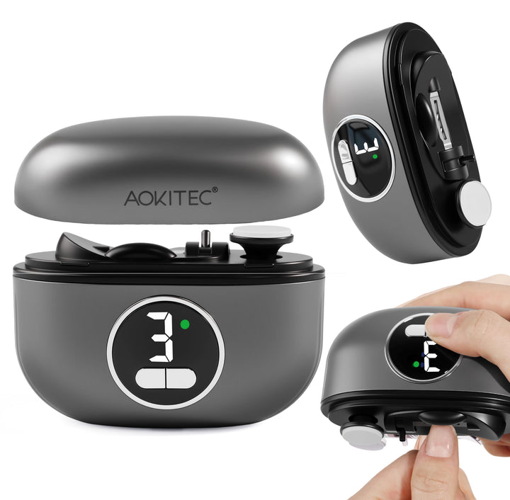 Aokitec Elektrischer Nagelknipser mit doppeltem Sicherheitsklingendesign LED-Licht 3-Speed, 2-in-1 N