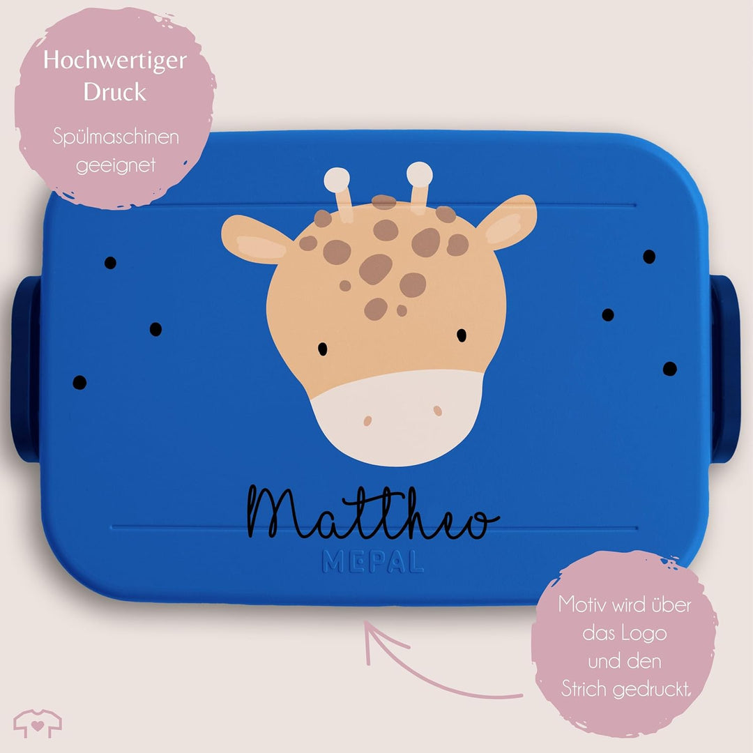 Kinder Bento Box Midi Lunchbox für Mepal Bentobox - Boho Giraffe Giraffen - 900 ml - Blau - jausenbo