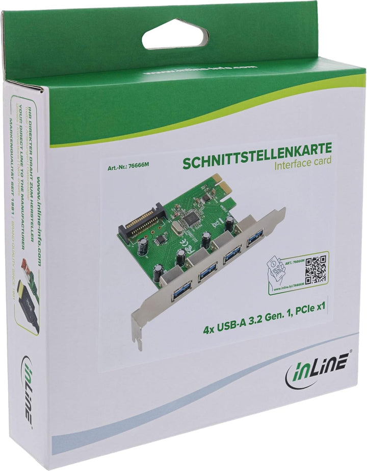 Inline PCIe USB Karte mit 4 Ports, USB-A 3.2 Gen. 1, SATA Power, Hot-Plug, schnelle Datenübertragung
