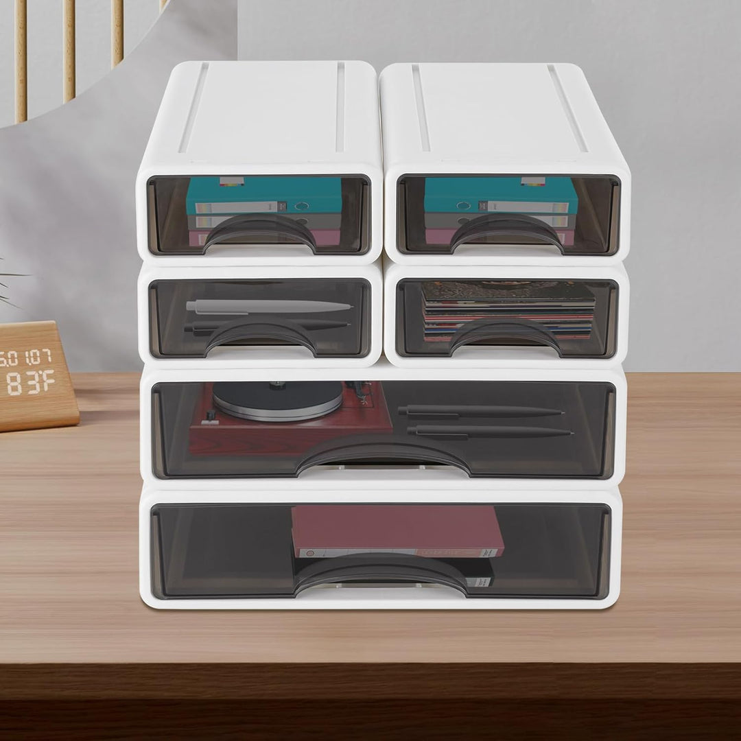 6 Schubladen Büro Aufbewahrungsbox aus Kunststoff, Stapelbare Schubladen Organizer für Dokumente, Bü