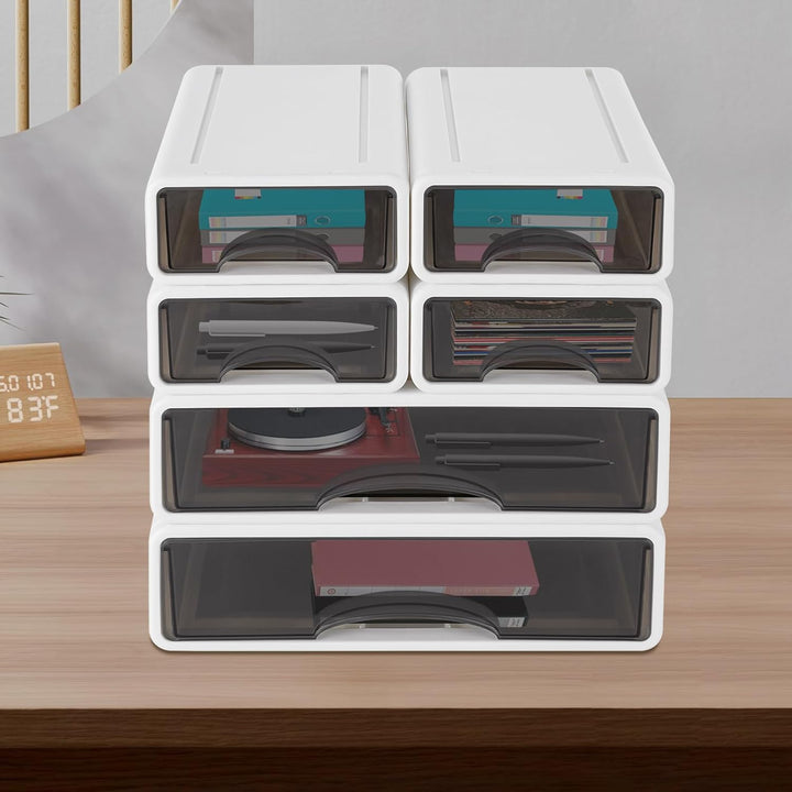 6 Schubladen Büro Aufbewahrungsbox aus Kunststoff, Stapelbare Schubladen Organizer für Dokumente, Bü
