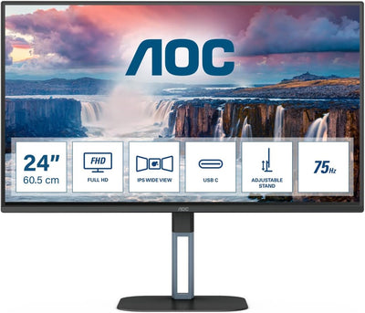 AOC 24V5C - 24 Zoll FHD Monitor, Lautsprecher, höhenverstellbar (1920x1080, 75 Hz, HDMI, DisplayPort