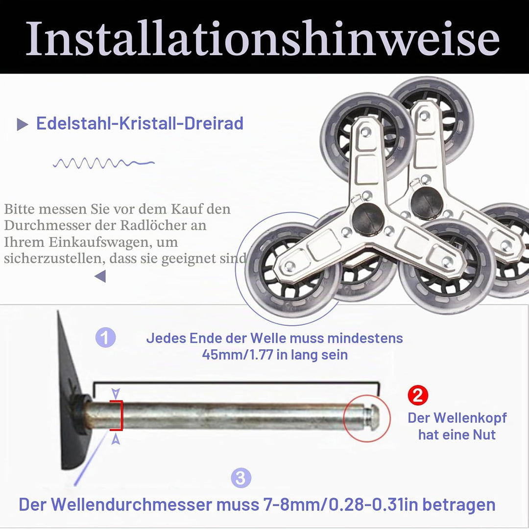 2er-Pack, Einkaufstrolley Ersatzräder, Ersatzrad für Treppenkletterer Sternrad Dreiringrad, Einkaufs