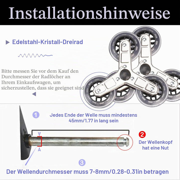 2er-Pack, Einkaufstrolley Ersatzräder, Ersatzrad für Treppenkletterer Sternrad Dreiringrad, Einkaufs