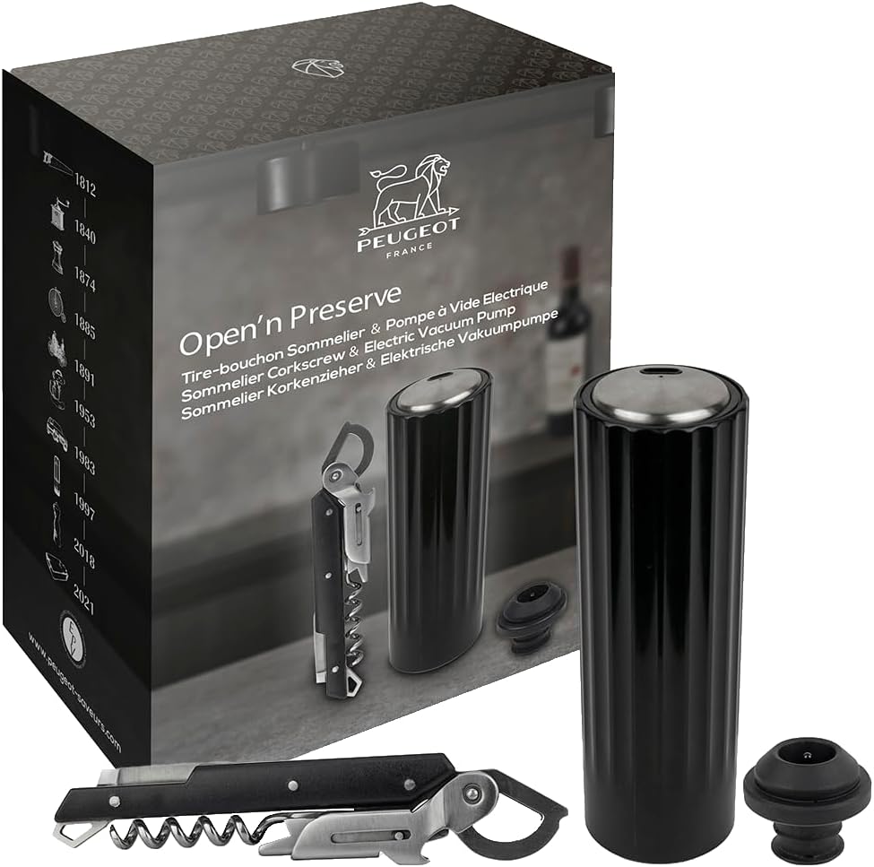 PEUGEOT - Geschenkset Clavelin + Preserve Electrique Finition ABS - Patentierter Sommelier-Korkenzie