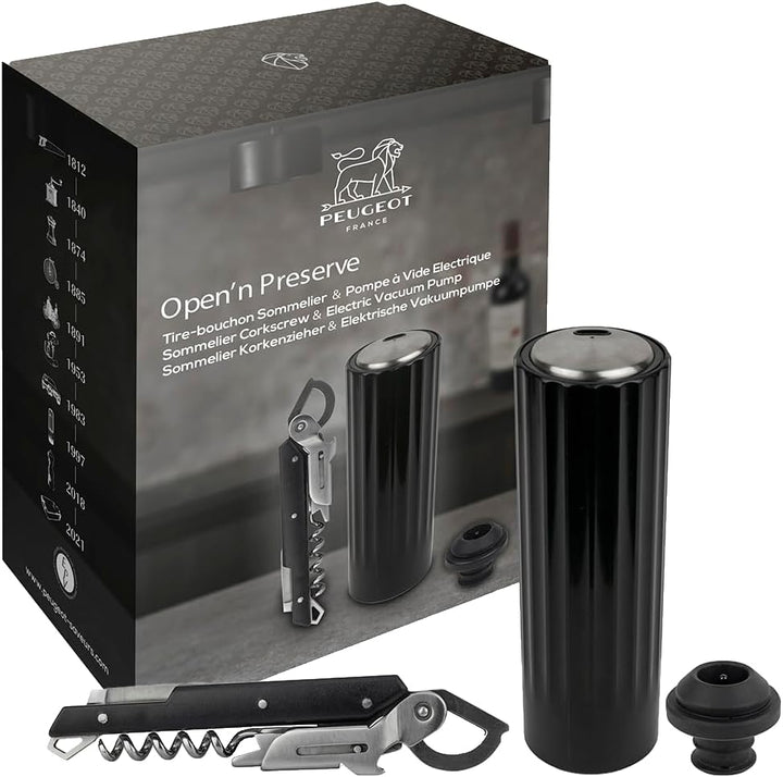 PEUGEOT - Geschenkset Clavelin + Preserve Electrique Finition ABS - Patentierter Sommelier-Korkenzie