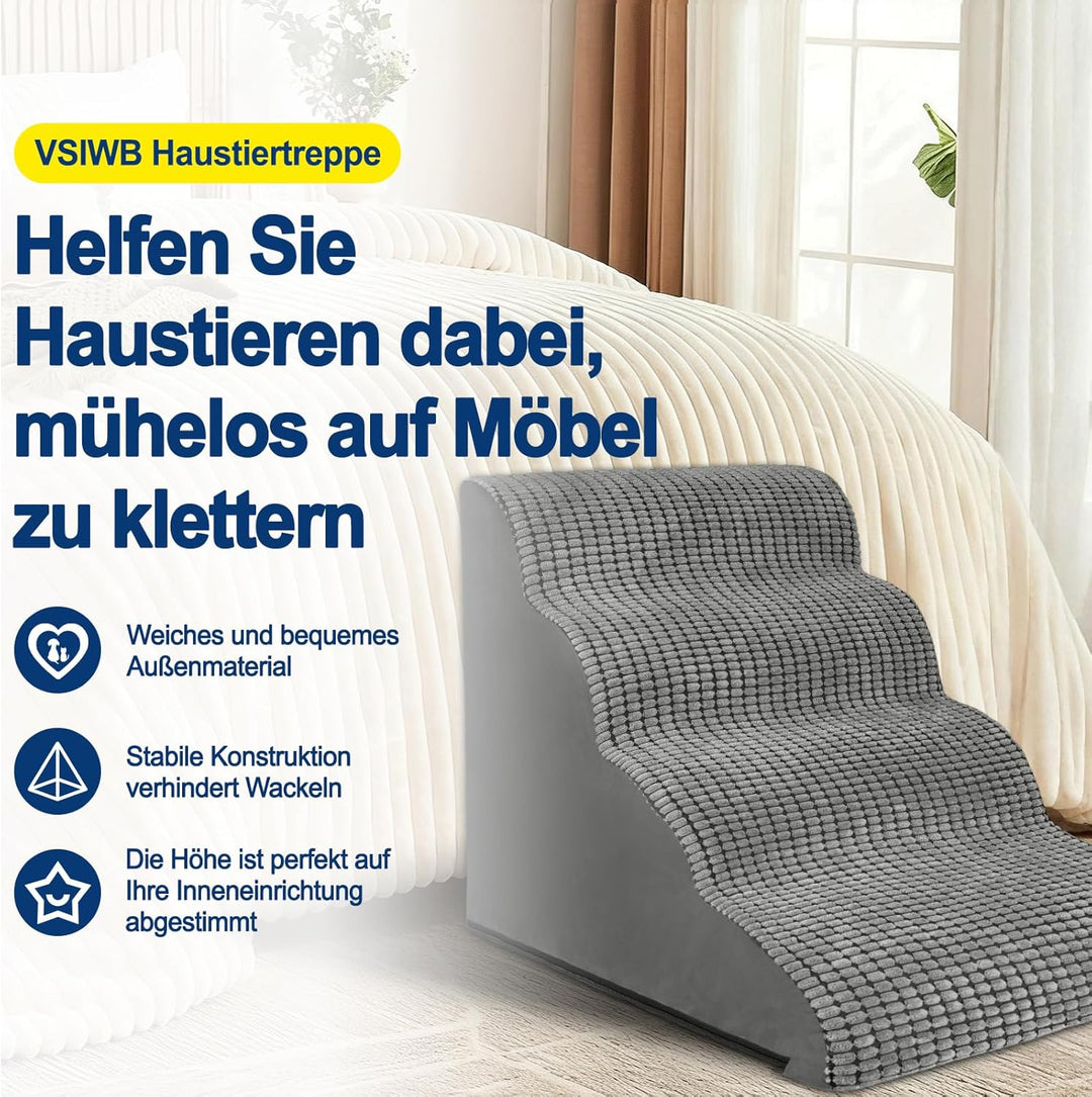 Hundetreppe für Kleine Hunde 50 cm Hoch, Haustiertreppe für Bett und Sofa aus Hochdichtem Schwamm, H