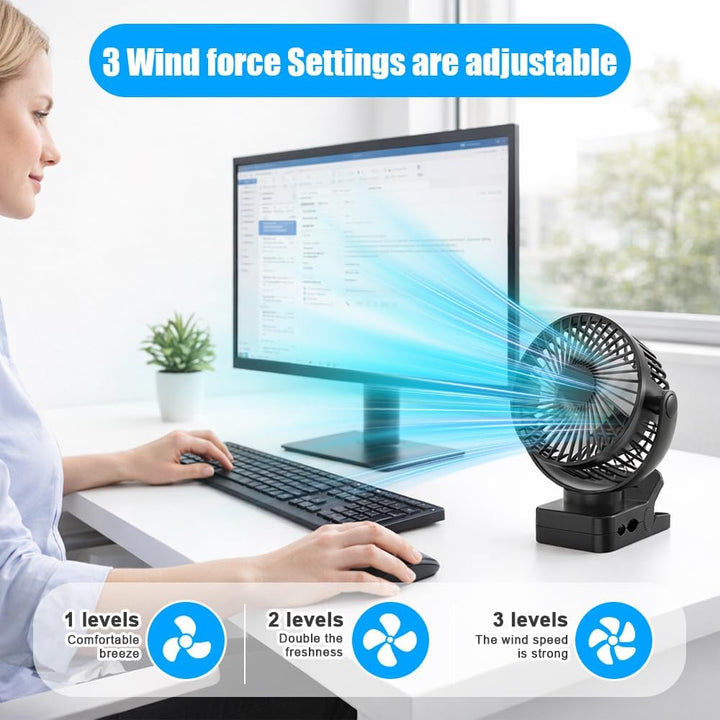 Camping Ventilator, 12000 MAh Mini USB Ventilator Leise mit Fernbedienung & Timerfunktion, 3 Geschwi
