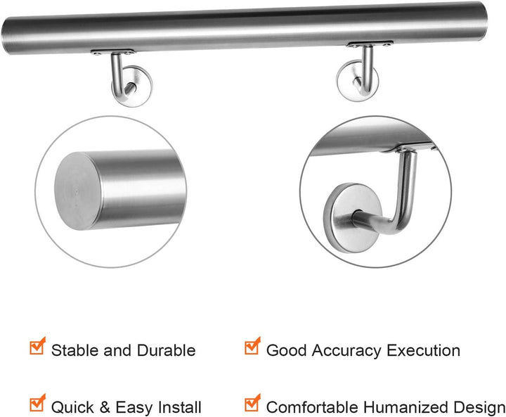 Sonnewelt Edelstahl Handlauf 42mm geschliffen Wandhandlauf mit leicht gewölbter Endkappe 80 cm 80cm,