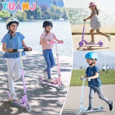 Yuanj Roller Kinder Scooter, Höhenverstellbarer kinderscooter mit LED PU Räder, kinderroller für Mäd