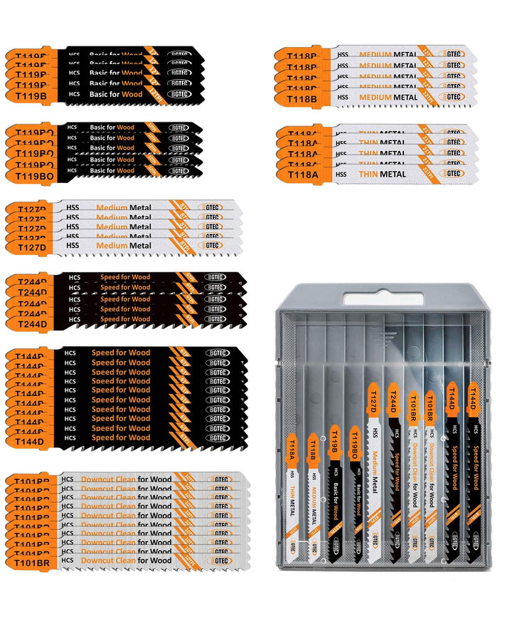 BGTEC Stichsägeblatt Set - 50 Stück Stichsägeblätter Metall T-Schaft HCS/HSS Sägeblätter für Holz, M