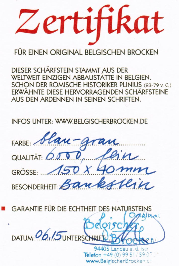 BLAUER BELGISCHER BROCKEN original 150x40mm I Schleifstein für Messer & Werkzeug I Wetzstein für den