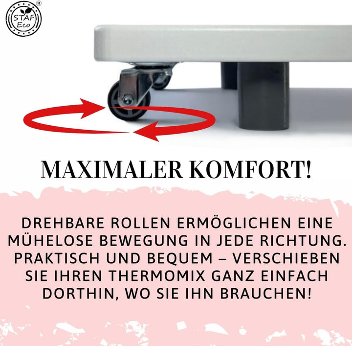 STAFECO® Gleitbrett für Thermomix Holz 100% TM6 TM5 Zubehör Rollbrett Slider müheloses Verschieben &