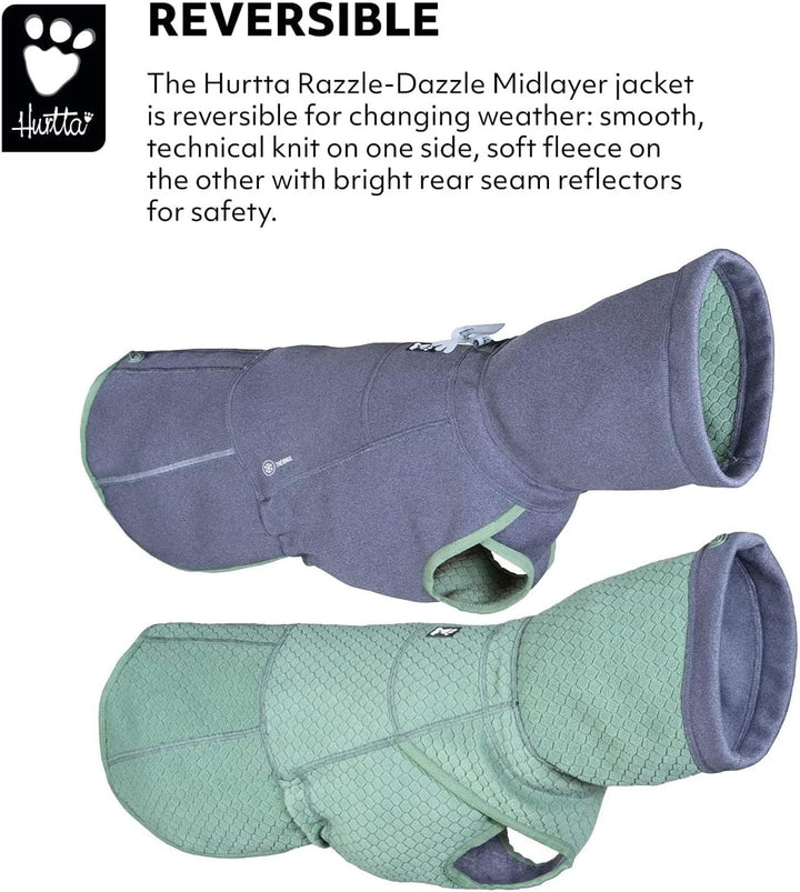Hurtta Razzle-Dazzle Midlayer Jacke für Hunde, verstellbar, wendbar, Pull On, unter Regenmänteln und