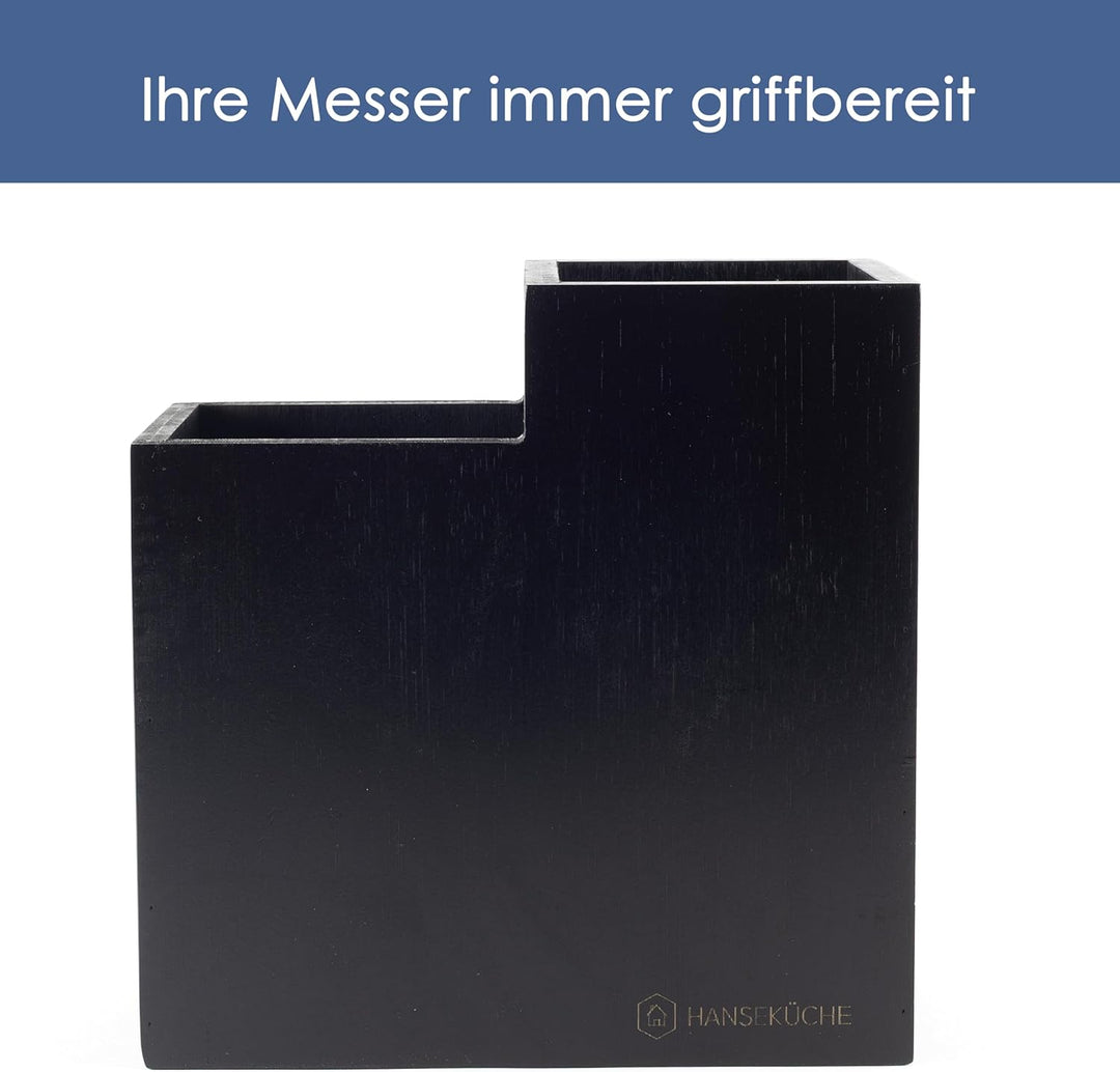 Messerblock - Messerhalter ohne Messer aus Holz Messerbrett beidseitig (Quadratisch Gerade Schwarz)