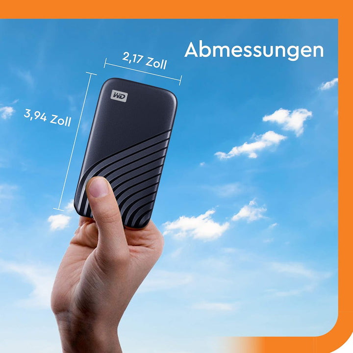 WD My Passport SSD 2 TB mobiler SSD Speicher (NVMe-Technologie, USB-C und USB 3.2 Gen-2 kompatibel,