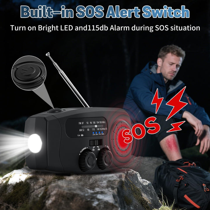 Kurbelradio, Radio mit Kurbel und Solar Notfall Ausrüstung, Notfallradio Emergency 2000mAh Power Ban