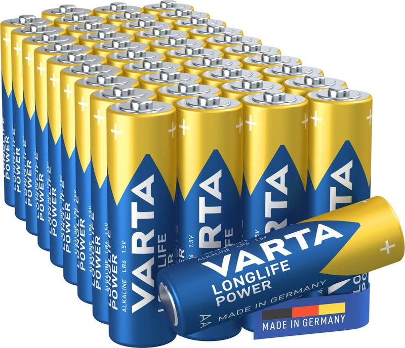 VARTA Batterien AA, 40 Stück, Longlife Power, Alkaline, 1,5V, für Spielzeug, Funkmäuse, Taschenlampe