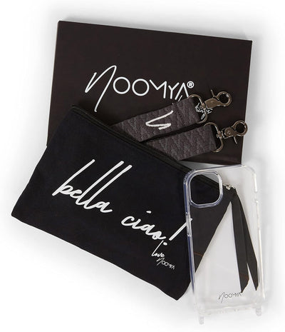 NOOMYA® Premium Fashion Handykette | Set Handyhülle iPhone 14 Plus & Handyband Phantom Grey | Handyg