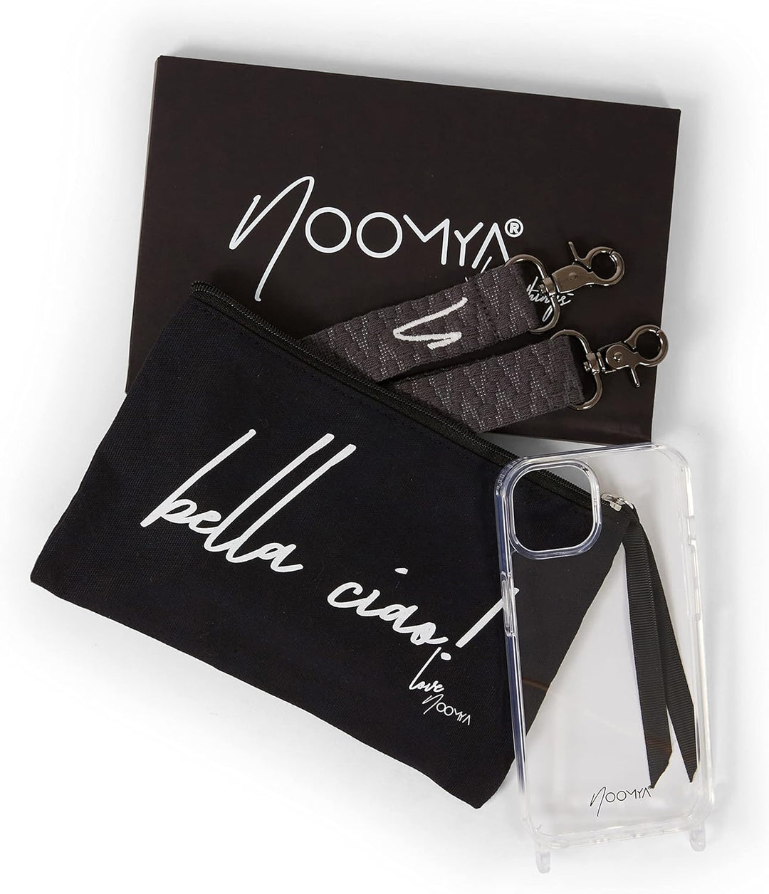 NOOMYA® Premium Fashion Handykette | Set Handyhülle iPhone 14 Plus &amp; Handyband Phantom Grey | Handyg