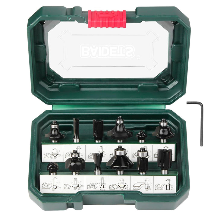 BAIDETS Pro 12tlg. Fräser Set für Holz - Hartmetall Fräsersatz, Zubehör Oberfräsen mit 8mm Schaft. 1
