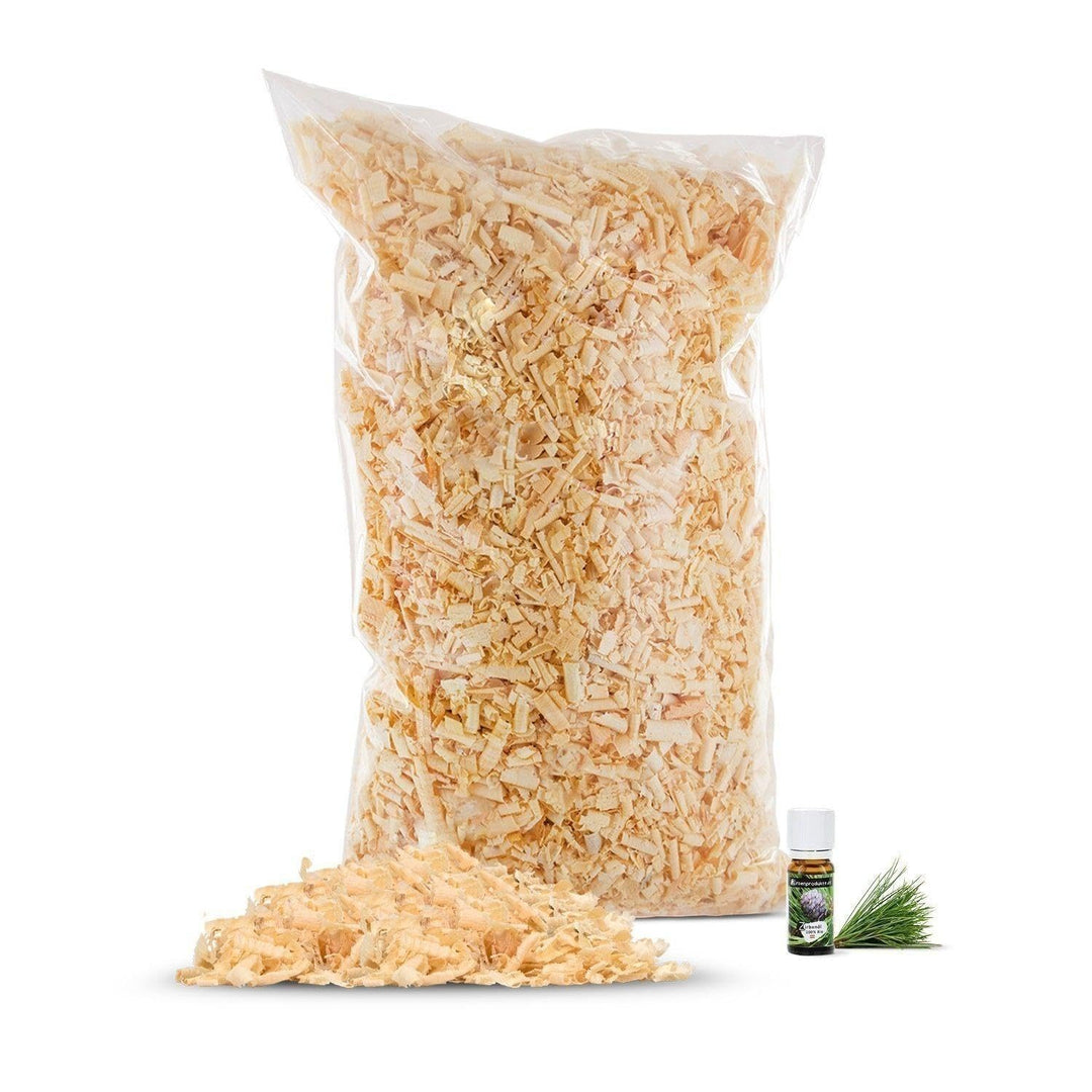 1kg Zirbenspäne 1. Wahl + Bio-Zirbenöl 10ml | Nachfüllung für Zirbenkissen, entstaubt, hochwertig