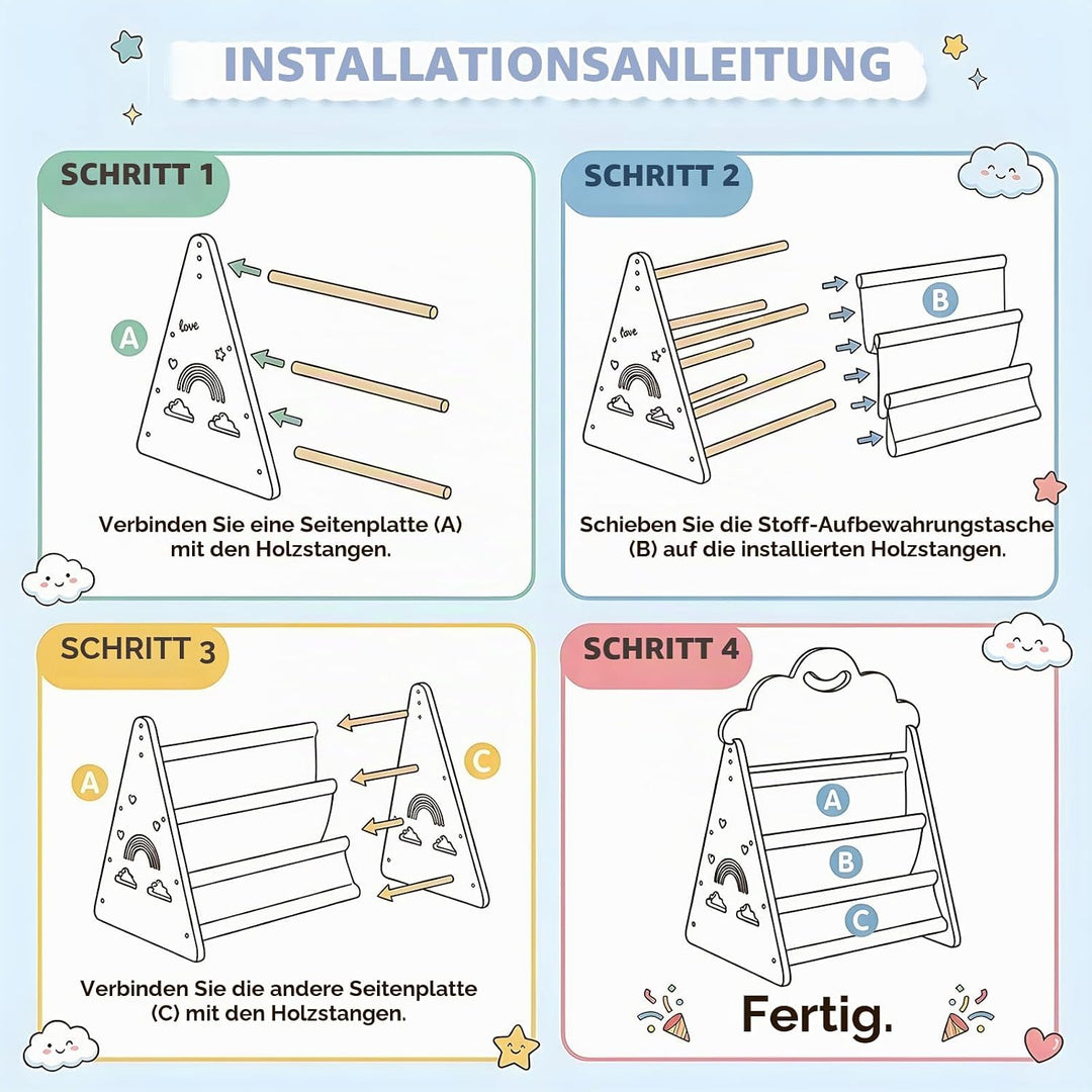 Bücherregal Kinder, Montessori Bücherregal Kinder Tragbar mit Griff, Doppelseitiges Holzregal Tragba