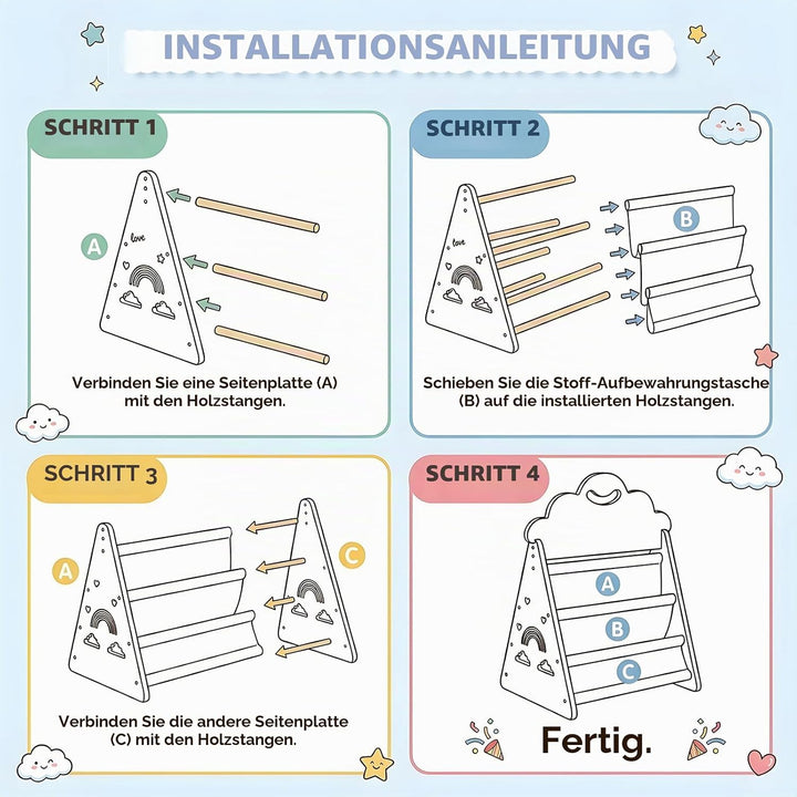 Bücherregal Kinder, Montessori Bücherregal Kinder Tragbar mit Griff, Doppelseitiges Holzregal Tragba