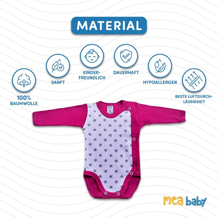 Unisex Baby Langarm Body aus 100% Baumwolle im 5er Pack, Baby Langarm Wickelbody mit Print, Baby Wic