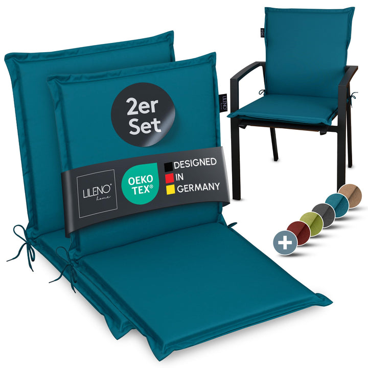 LILENO HOME Gartenstuhl Auflagen [2er Set - Niedriglehner] in Petrol - Bequeme Liegen als Sitzauflag