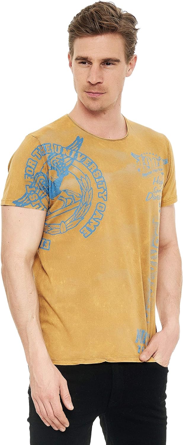 T-Shirt Herren Kurzarm Rundhals Tshirt Printed Shirt Regular Fit Verwaschen Plakativer Druck 232, Fa