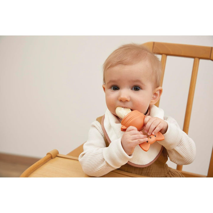 Kaloo – Set mit Lätzchen und Nager-Beissring Eichhörnchen – Babyzubehör für die Beikost – Weiches Si