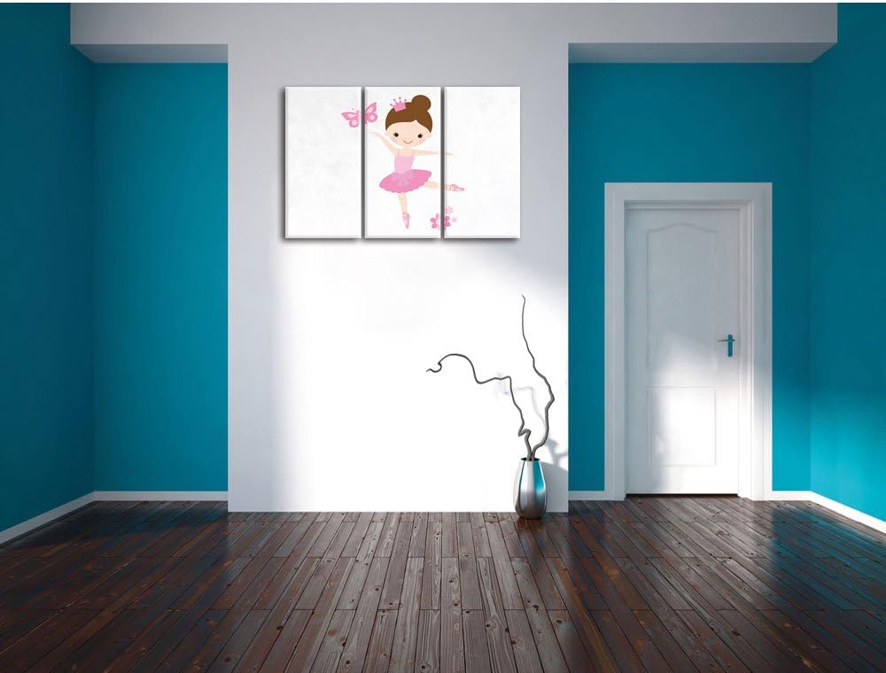 Pixxprint Ballerina mit Schmetterling und Blumen weiss 3-Teiler Leinwandbild 120x80 Bild auf Leinwan