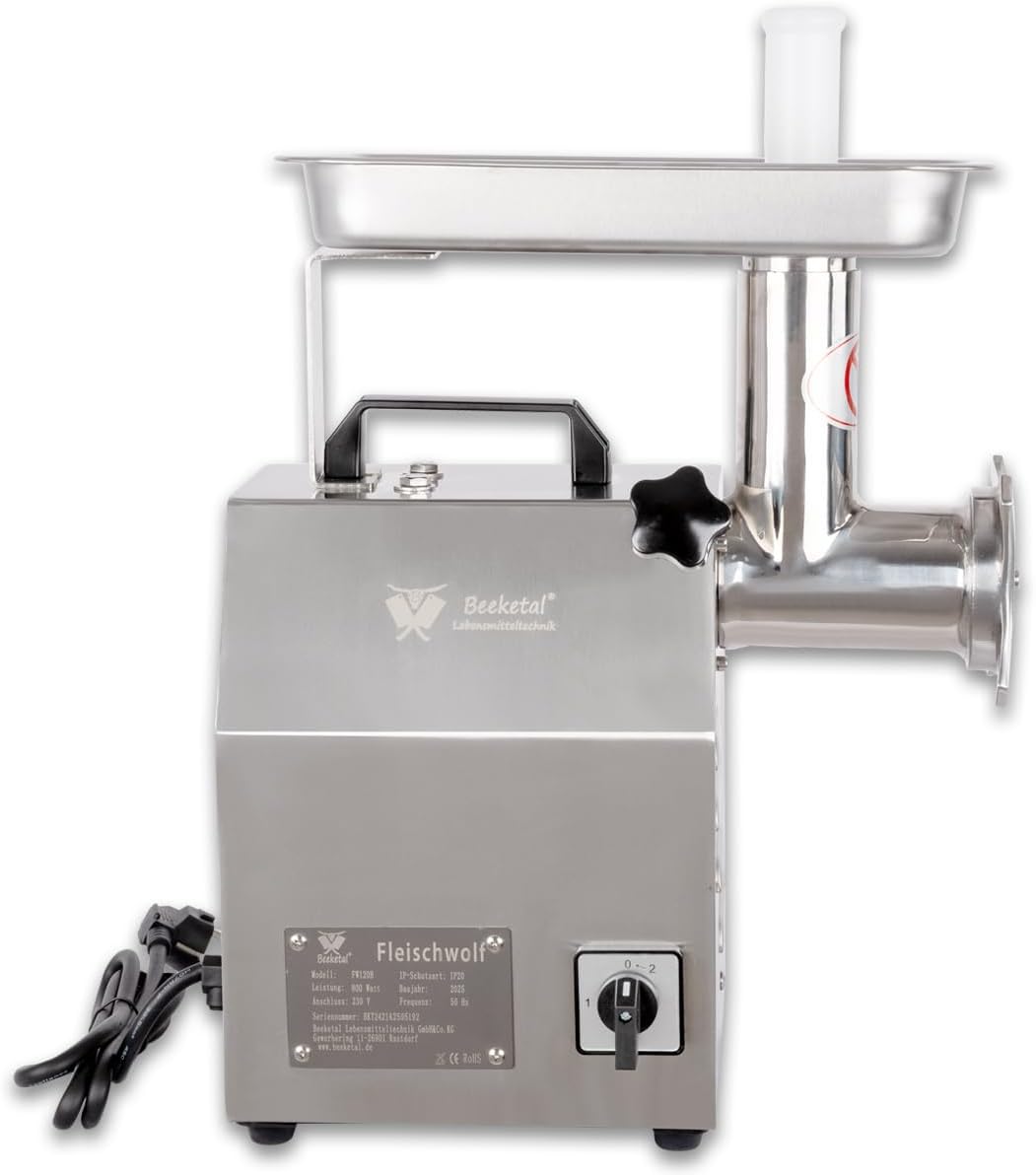 Beeketal 'FW120B' Profi Gastro Edelstahl Fleischwolf mit 120 kg/Std. Durchsatz, starkem 750 Watt Mot