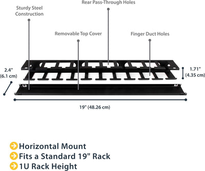 StarTech.com Horizontaler 1HE Rack Finger Kabelkanal mit Abdeckung - 19" Netzwerk/serverschrank Fing