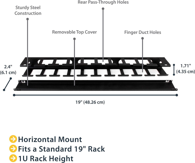 StarTech.com Horizontaler 1HE Rack Finger Kabelkanal mit Abdeckung - 19" Netzwerk/serverschrank Fing