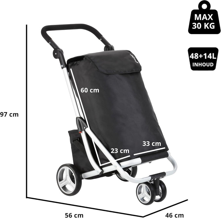 Cruiser Einkaufswagen 59 Liter mit 14 ltr Kuhltasche - 3 räder Einkaufstrolley (schwar) Schwarz, Sch