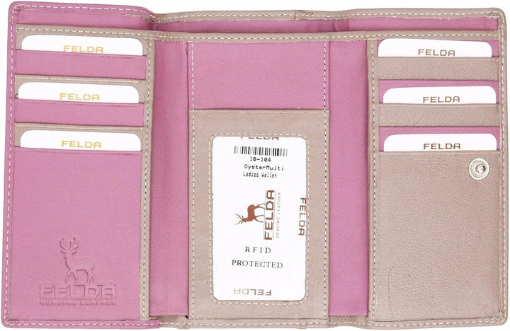 Damen Geldbörse aus Echtleder mit 19 Fächern - RFID-Blocker (Auster