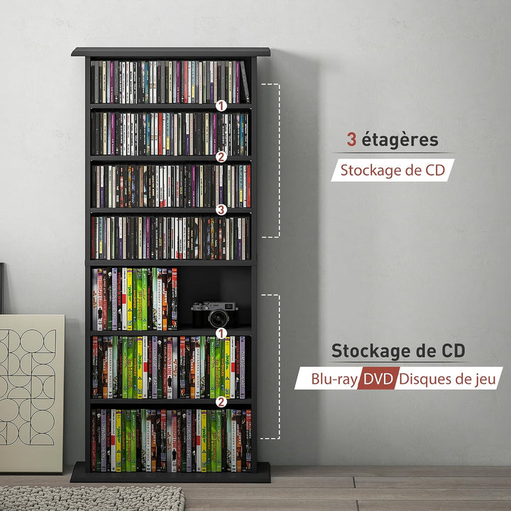HOMCOM 360 CD/185 DVD Regal 6 verstellbare Regalböden Schwarz