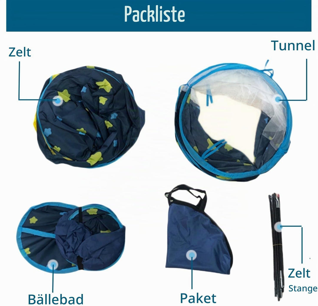 Benebomo Spielzelt mit Tunnel, 3 in 1 Spielzelt, bällebad mit Tunnel,krabbeltunnel mit Zelt,Gartensp