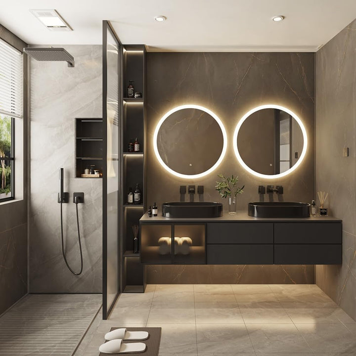 70cm Round led Bathroom Mirror with Lights 3D Backlit Mirror 3 Color Temperatures Anti-Fog Adjustabl